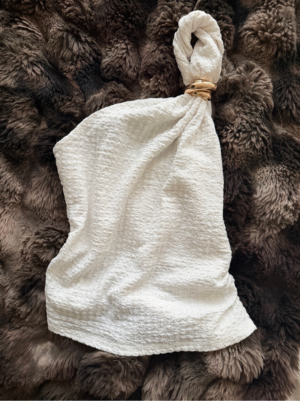 H&M White Gold Textured Knot Top